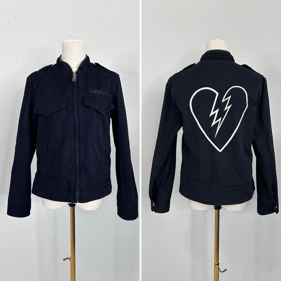 Zadig & Voltaire Kavy Military Jacket Broken Heart Sz M Edgy Rock Chic Punk - Picture 3 of 16